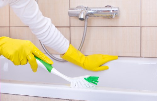 Professional carpet stain removal in a business workspace